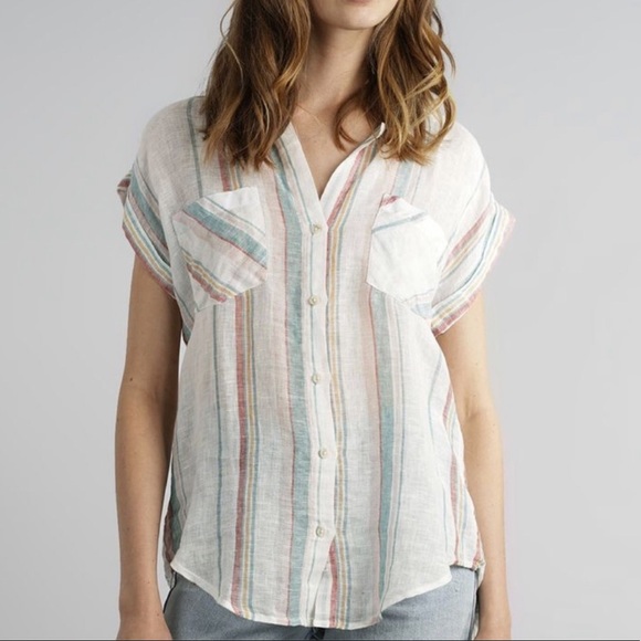 Thread & Supply Tops - Thread+Supply Tan and White Linen Button Top Sz M